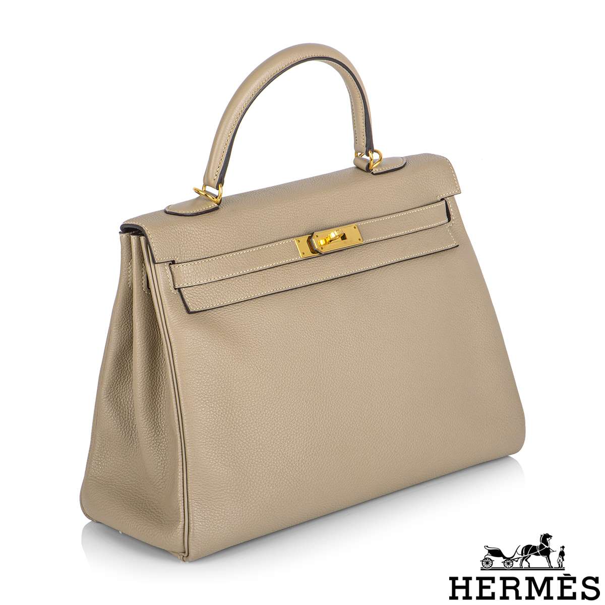HERMES Naturelle beige Ardennes leather & Gold KELLY II 35 RETOURNER Bag